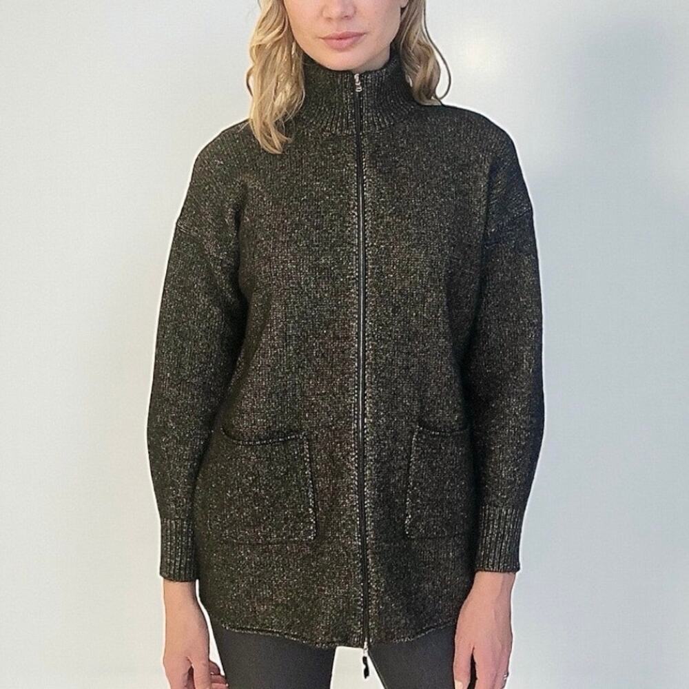 Rani Arabella Cashmere Gold Foil Zipper Jacket
